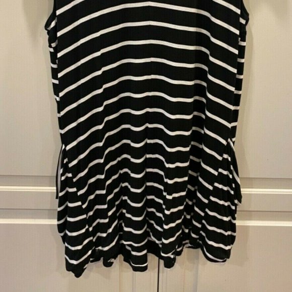 P Luca Milano Top Large Slush Pockets Zip Neck Black White Sleeveless Tunic Top - Picture 7 of 7
